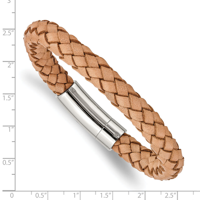 Chisel Brand Jewelry, Stainless Steel Light Tan Leather 8.5in Men's Bracelet