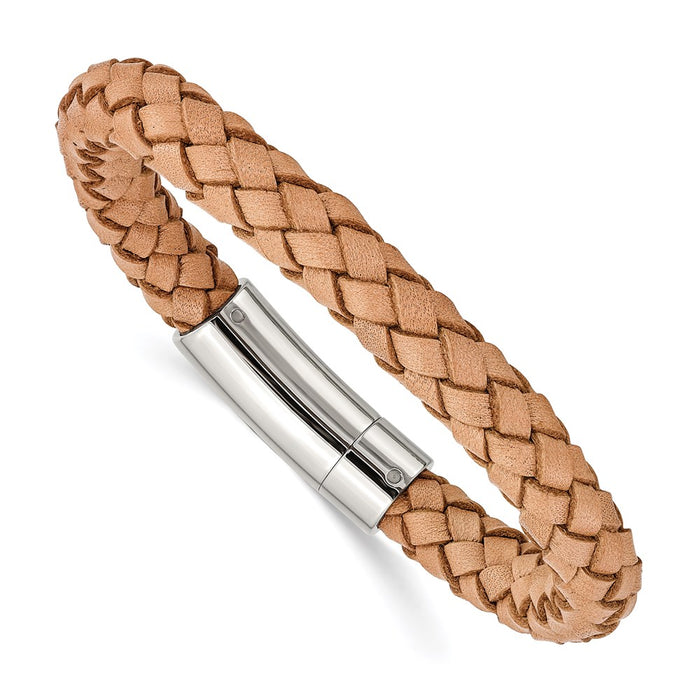 Chisel Brand Jewelry, Stainless Steel Light Tan Leather 8.5in Men's Bracelet