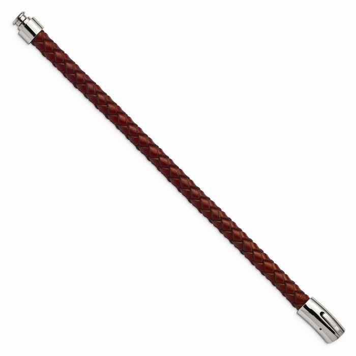 Chisel Brand Jewelry, Stainless Steel Brown Leather 8.5in Men's Bracelet