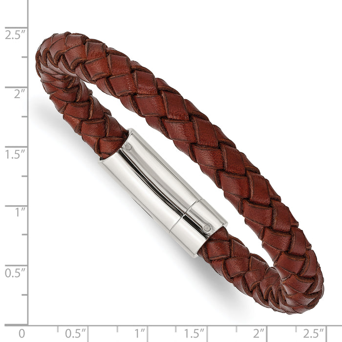 Chisel Brand Jewelry, Stainless Steel Brown Leather 8.5in Men's Bracelet