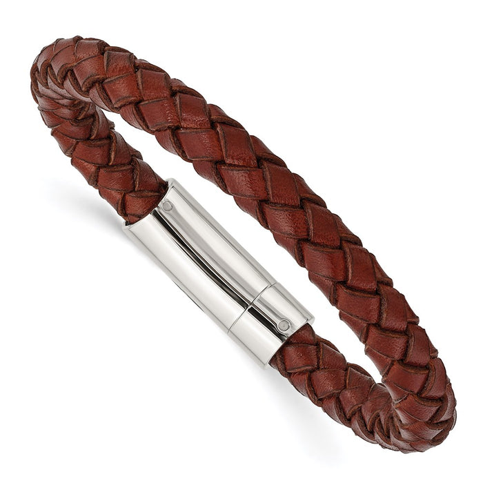 Chisel Brand Jewelry, Stainless Steel Brown Leather 8.5in Men's Bracelet