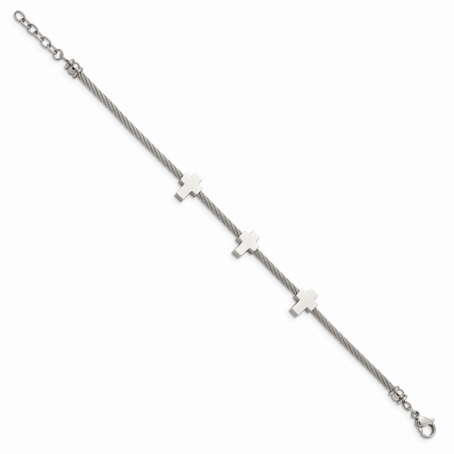 Chisel Brand Jewelry, Stainless Steel Crosses on Twisted Wire 7.5in with ext Bracelet