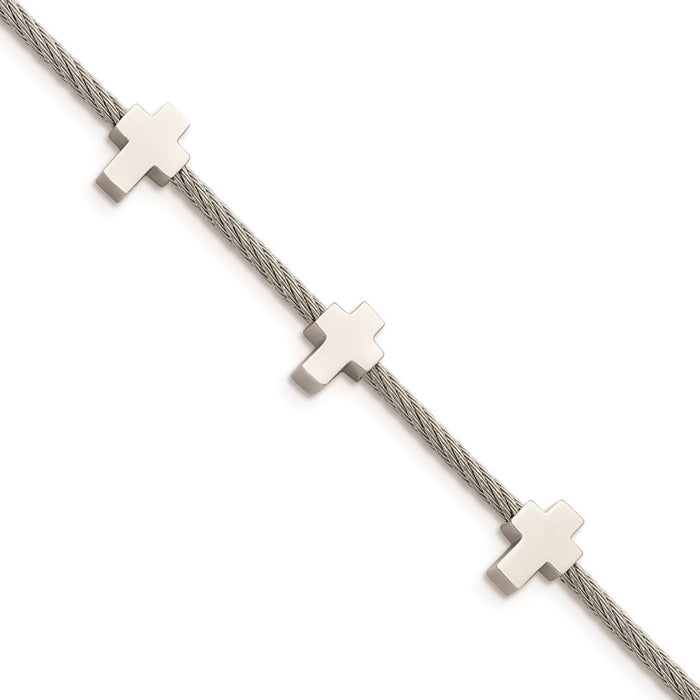 Chisel Brand Jewelry, Stainless Steel Crosses on Twisted Wire 7.5in with ext Bracelet