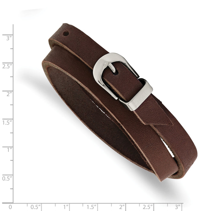 Chisel Brand Jewelry, Stainless Steel Brown Leather Wrap Bracelet