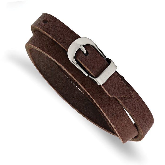 Chisel Brand Jewelry, Stainless Steel Brown Leather Wrap Bracelet