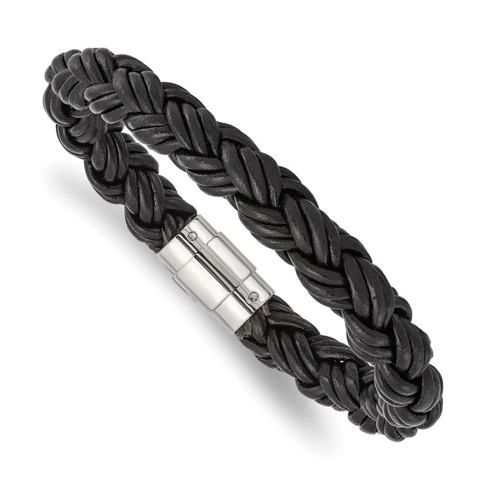Chisel Brand Jewelry, Stainless Steel Black Leather Bracelet