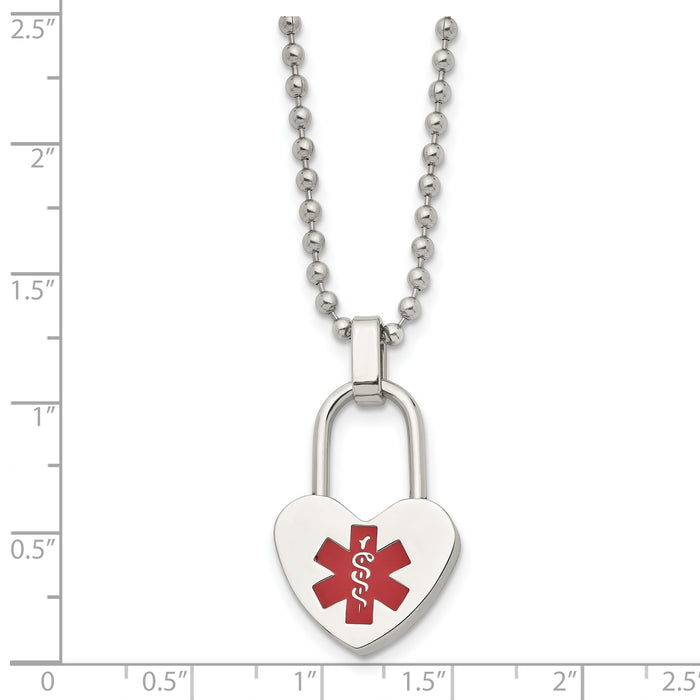 Chisel Brand Jewelry, Stainless Steel Small Heart Medical Pendant Necklace