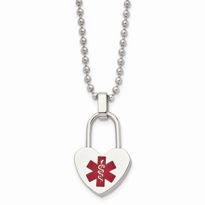 Chisel Brand Jewelry, Stainless Steel Small Heart Medical Pendant Necklace