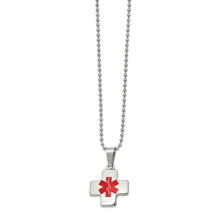 Chisel Brand Jewelry, Stainless Steel Polished with Red Enamel Cross Medical 20in Necklace
