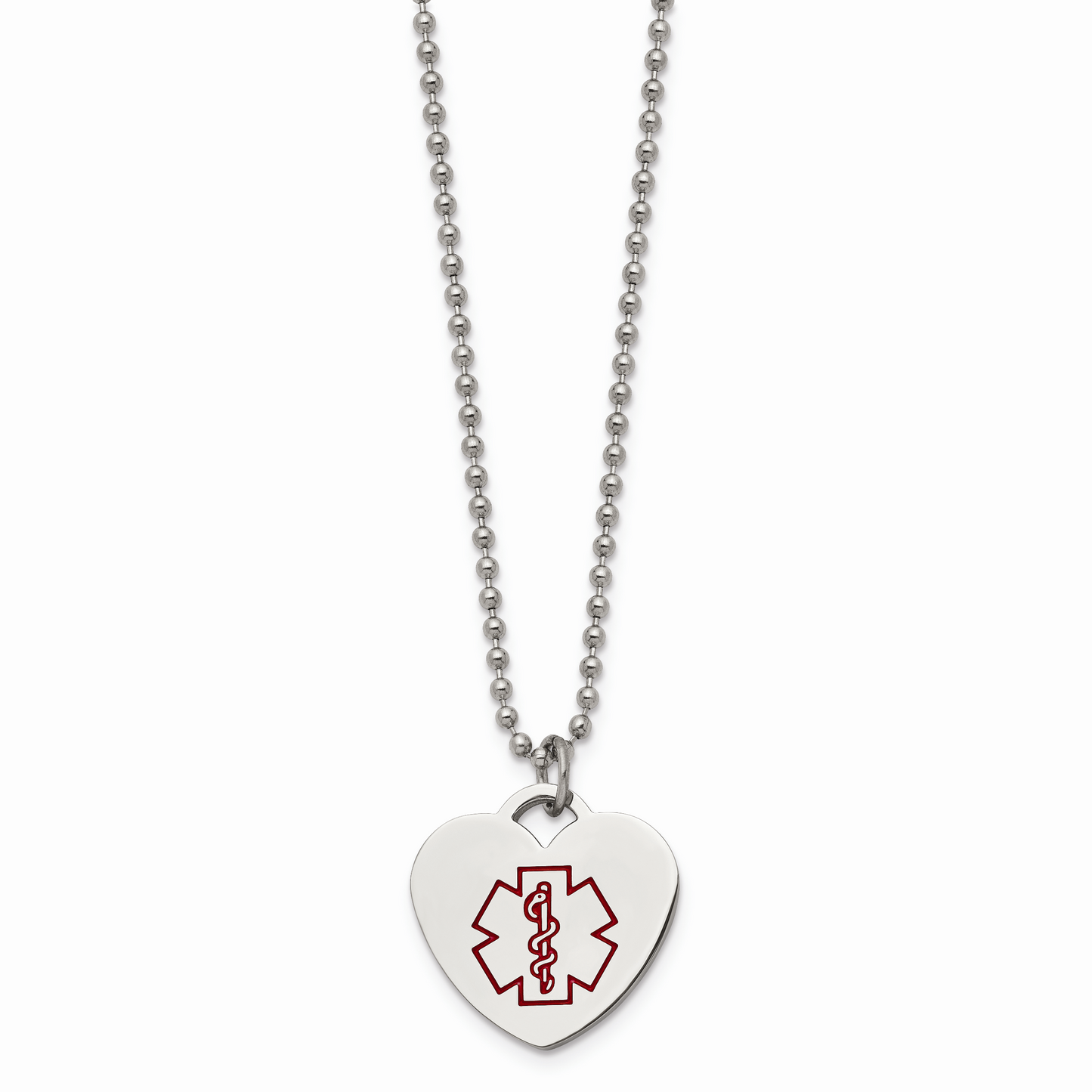Chisel Brand Jewelry, Stainless Steel Heart Shaped Medical Pendant 22in Necklace