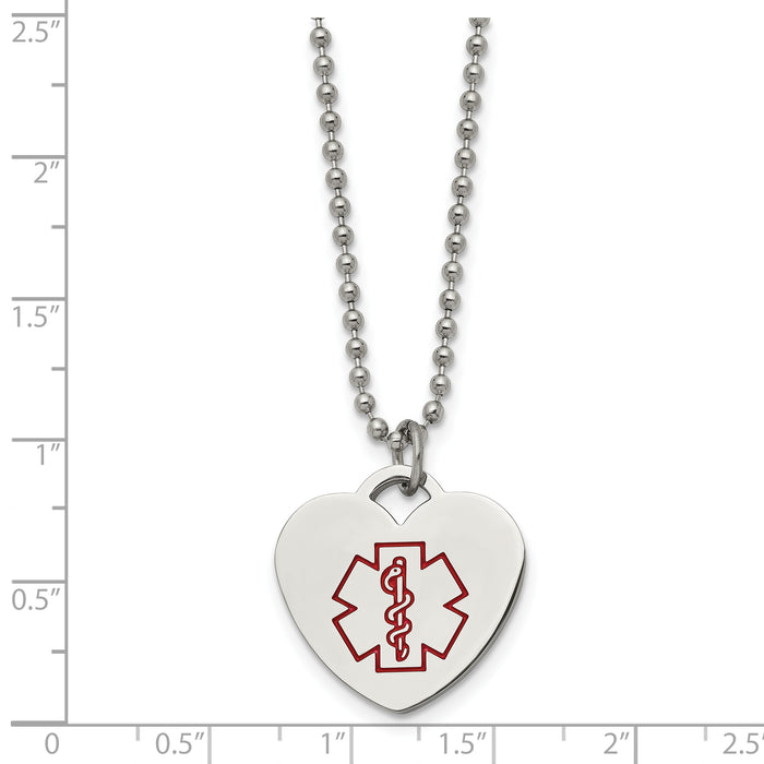 Chisel Brand Jewelry, Stainless Steel Heart Shaped Medical Pendant 22in Necklace