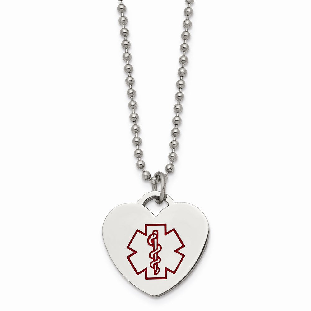 Chisel Brand Jewelry, Stainless Steel Heart Shaped Medical Pendant 22in Necklace