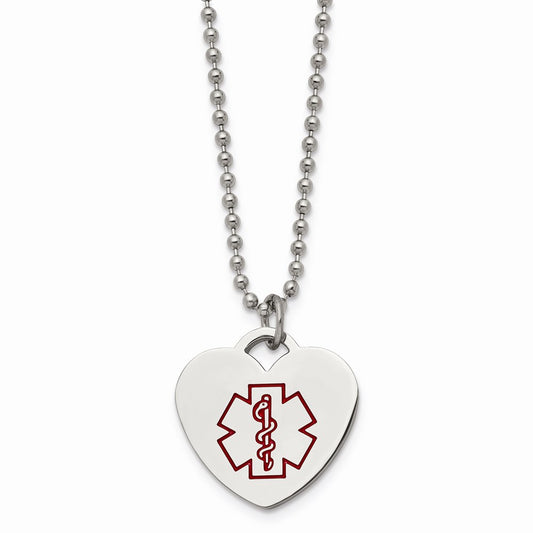 Chisel Brand Jewelry, Stainless Steel Heart Shaped Medical Pendant 22in Necklace