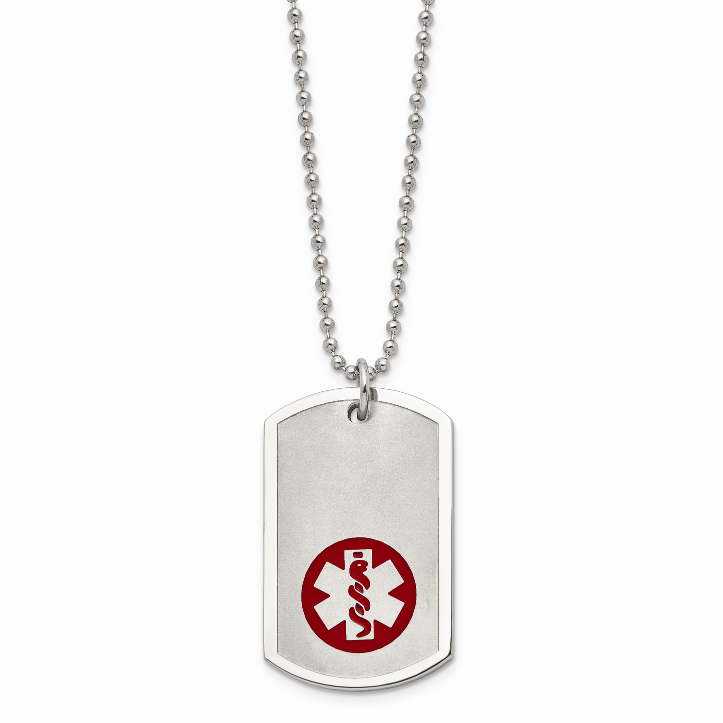 Chisel Brand Jewelry, Stainless Steel Large Dog Tag Medical Pendant 22in Necklace