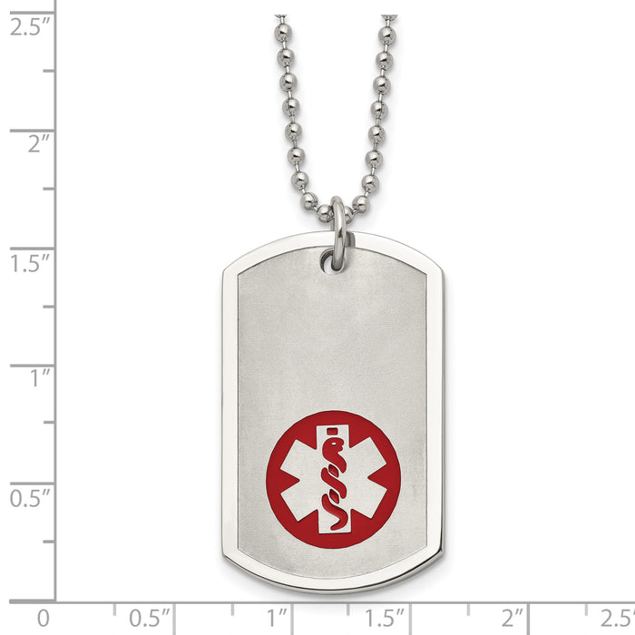 Chisel Brand Jewelry, Stainless Steel Large Dog Tag Medical Pendant 22in Necklace