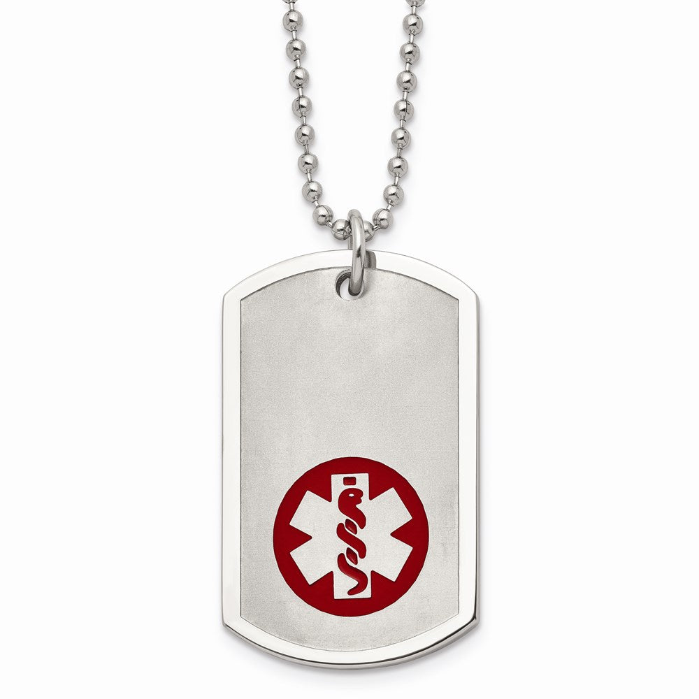 Chisel Brand Jewelry, Stainless Steel Large Dog Tag Medical Pendant 22in Necklace