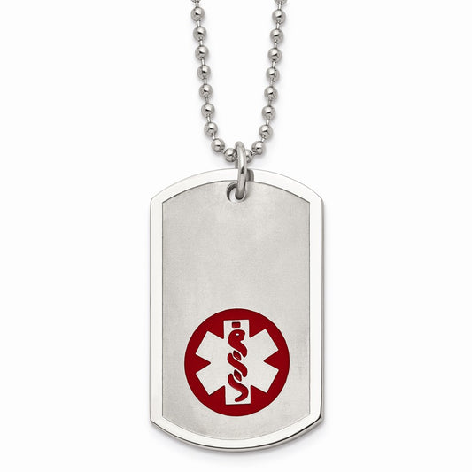 Chisel Brand Jewelry, Stainless Steel Large Dog Tag Medical Pendant 22in Necklace