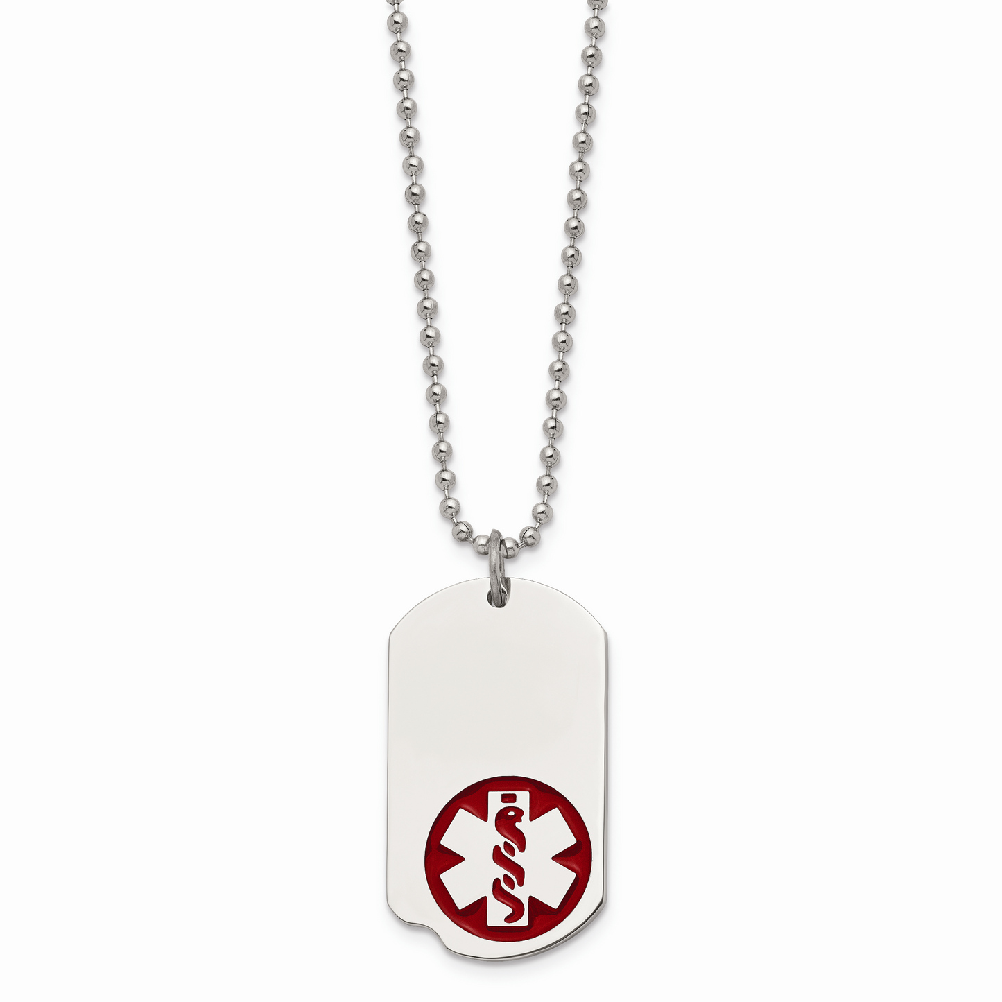 Chisel Brand Jewelry, Stainless Steel Small Dog Tag Medical Pendant 23.25in Necklace