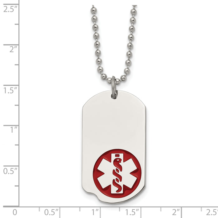 Chisel Brand Jewelry, Stainless Steel Small Dog Tag Medical Pendant 23.25in Necklace