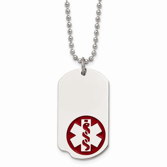 Chisel Brand Jewelry, Stainless Steel Small Dog Tag Medical Pendant 23.25in Necklace