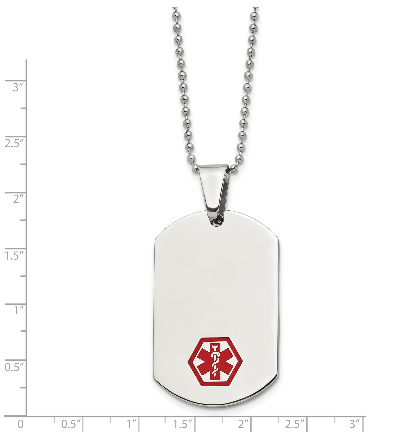 Chisel Brand Jewelry, Stainless Steel Red Enamel Medical Necklace