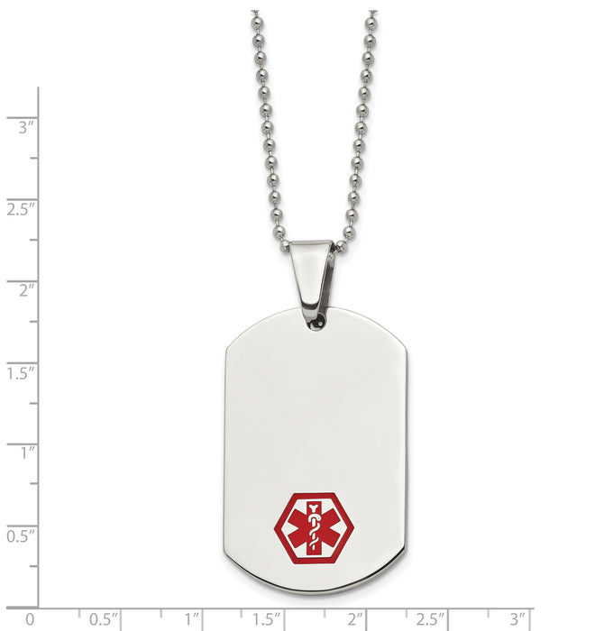 Chisel Brand Jewelry, Stainless Steel Red Enamel Medical Necklace