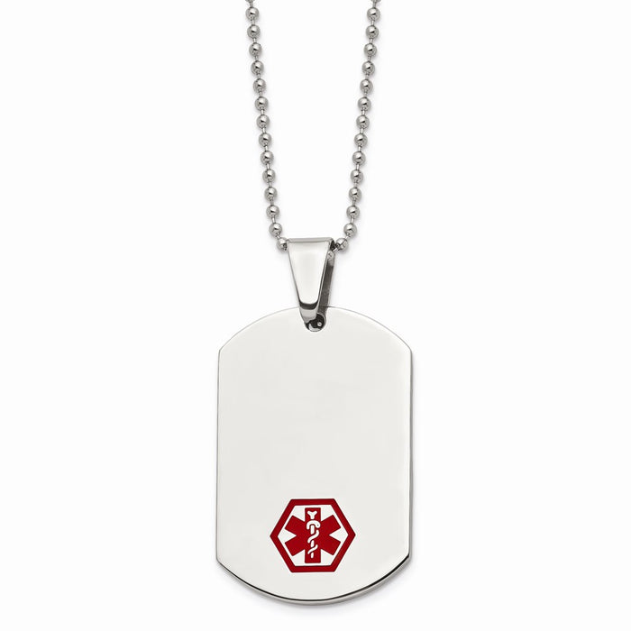 Chisel Brand Jewelry, Stainless Steel Red Enamel Medical Necklace