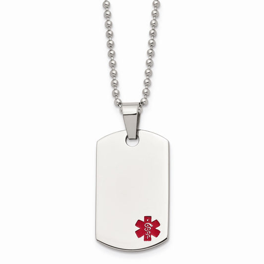 Chisel Brand Jewelry, Stainless Steel Small Dog Tag Medical Pendant Necklace