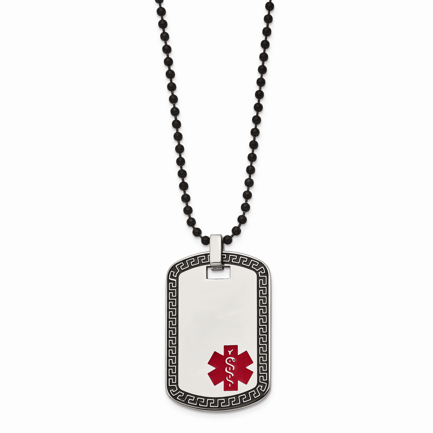 Chisel Brand Jewelry, Stainless Steel Dog Tag with Greek Key Edge Medical Necklace