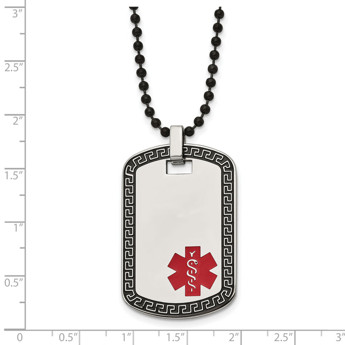 Chisel Brand Jewelry, Stainless Steel Dog Tag with Greek Key Edge Medical Necklace