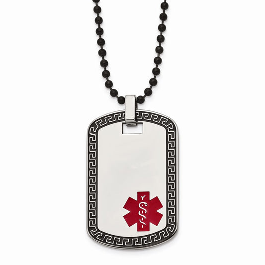 Chisel Brand Jewelry, Stainless Steel Dog Tag with Greek Key Edge Medical Necklace