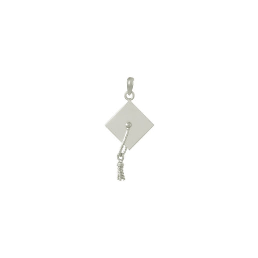Million Charms 925 Sterling Silver Charm Pendant, 3-D Graduation Cap, High Polish & Moveable Tassel, Rhodium