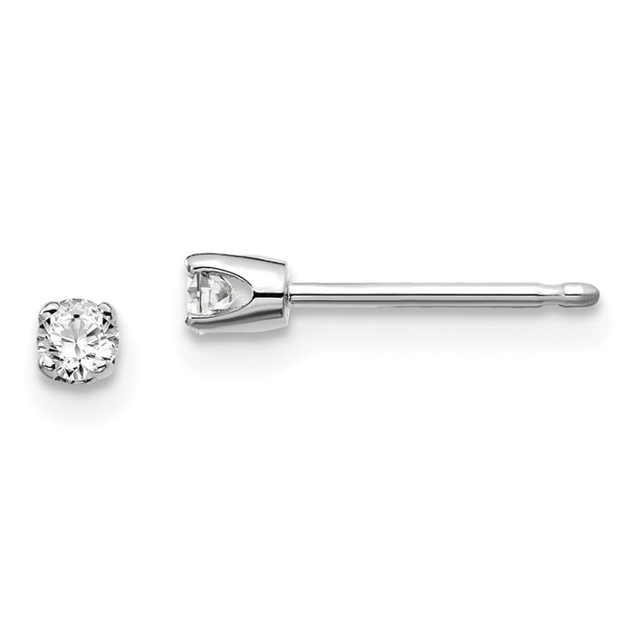 Million Charms 14k White Gold .10ct I2 K-L Diamond Stud Push-on Post Earrings, 2.4mm x 2.4mm