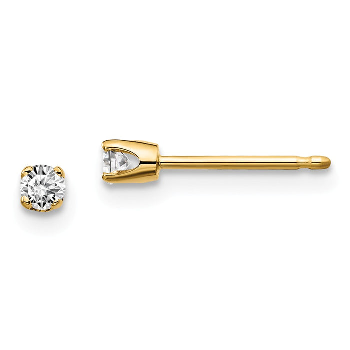 Million Charms 14k Yellow Gold .10ct. I2 K-L Diamond Stud Push-on Post Earrings, 2.4mm x 2.4mm