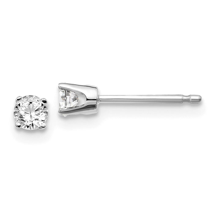 Million Charms 14k White Gold .20ct I2 K-L Diamond Stud Push-on Post Earrings, 3mm x 3mm