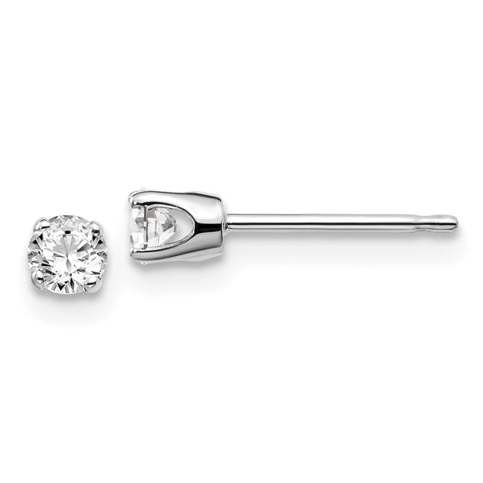 Million Charms 14k White Gold .25ct I2 K-L Diamond Stud Push-on Post Earrings, 3.2mm x 3.2mm