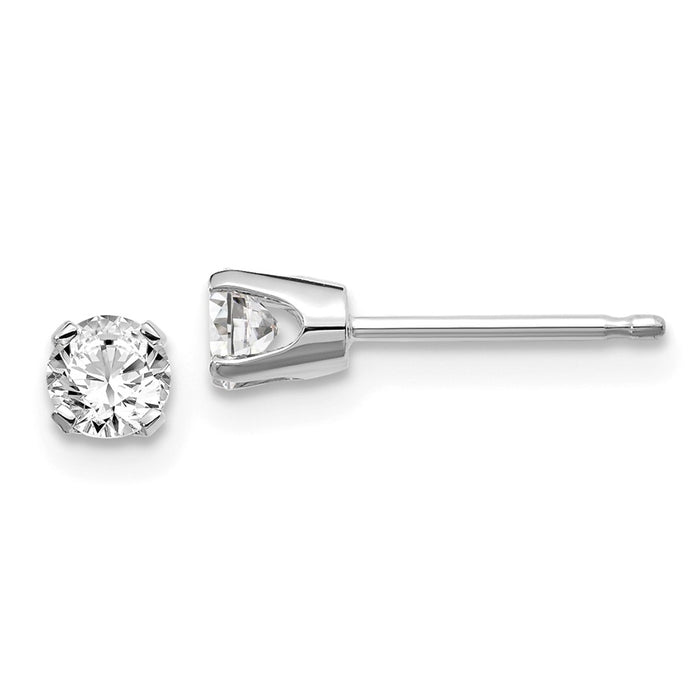 Million Charms 14k White Gold .30ct I2 K-L Diamond Stud Push-on Post Earrings, 3.4mm x 3.4mm