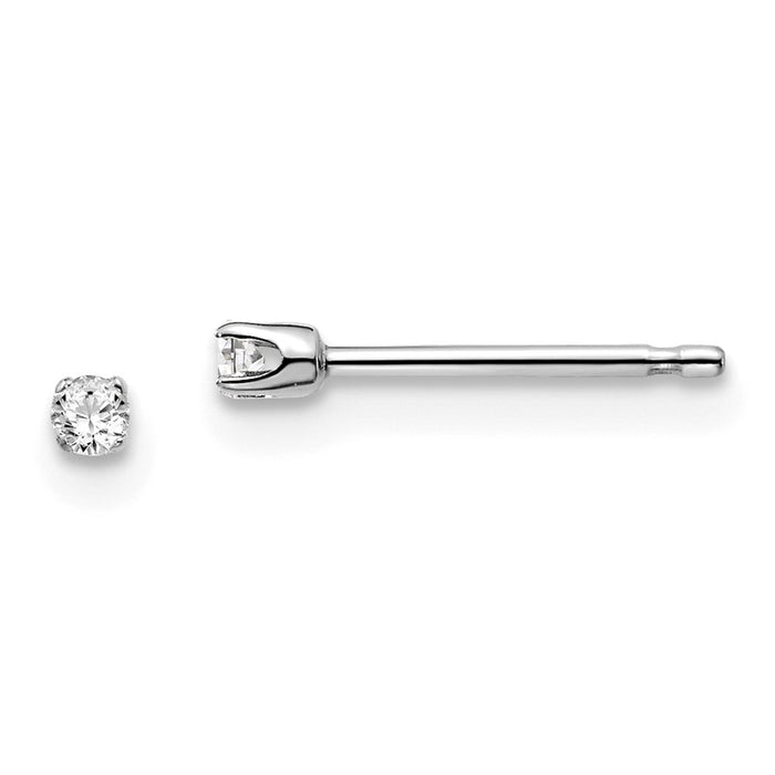 Million Charms 14k White Gold .05ct I2 K-L Diamond Stud Push-on Post Earrings, 1.7mm x 1.7mm