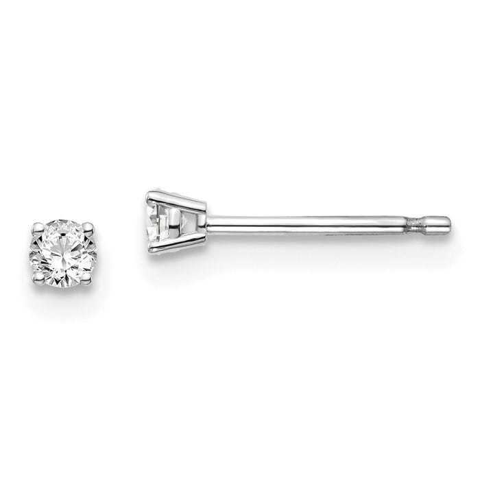 Million Charms 14k White Gold .10ct I1 J-K Diamond Stud Push-on Post Earrings, 2.4mm x 2.4mm