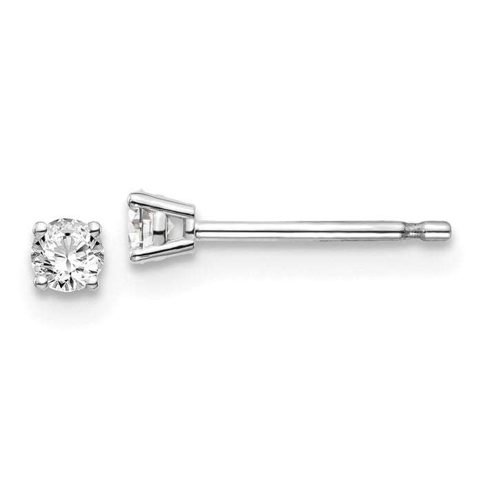 Million Charms 14k White Gold .15ct I1 J-K Diamond Stud Push-on Post Earrings, 2.7mm x 2.7mm