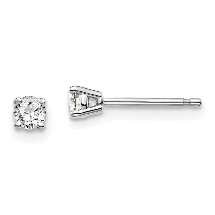 Million Charms 14k White Gold .20ct I1 J-K Diamond Stud Push-on Post Earrings, 3mm x 3mm