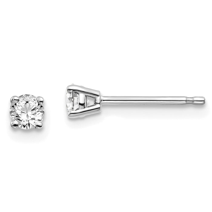 Million Charms 14k White Gold .25ct I1 J-K Diamond Stud Push-on Post Earrings, 3.2mm x 3.2mm