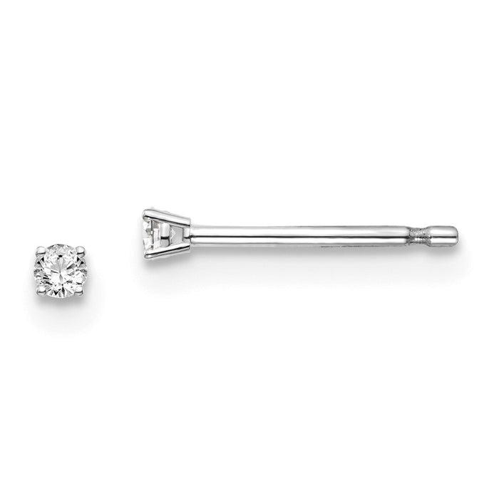 Million Charms 14k White Gold .05ct I1 J-K Diamond Stud Push-on Post Earrings, 1.7mm x 1.7mm