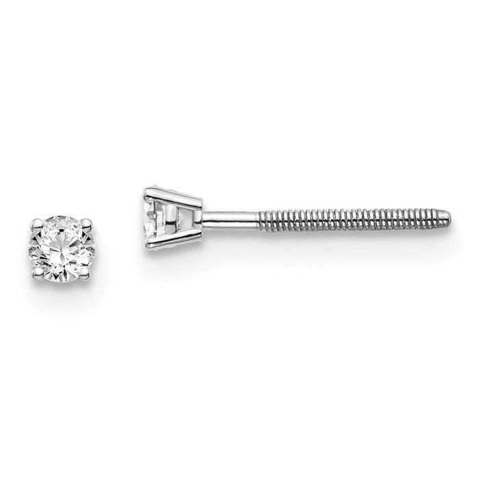 Million Charms 14k White Gold .10ct SI3 G-I Diamond Stud Thread on/off Post Earrings, 2.4mm x 2.4mm