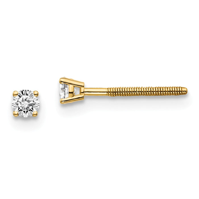 Million Charms 14k Yellow Gold .10ct. VS2/SI1 G-I Diamond Stud Thread on/off Post Earrings, 2.4mm x 2.4mm