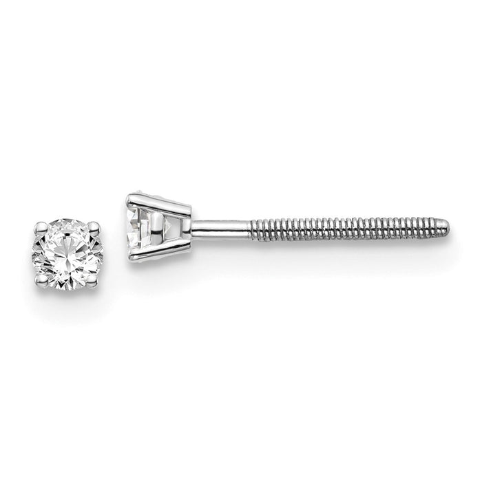 Million Charms 14k White Gold .15ct SI3 G-I Diamond Stud Thread on/off Post Earrings, 2.7mm x 2.7mm