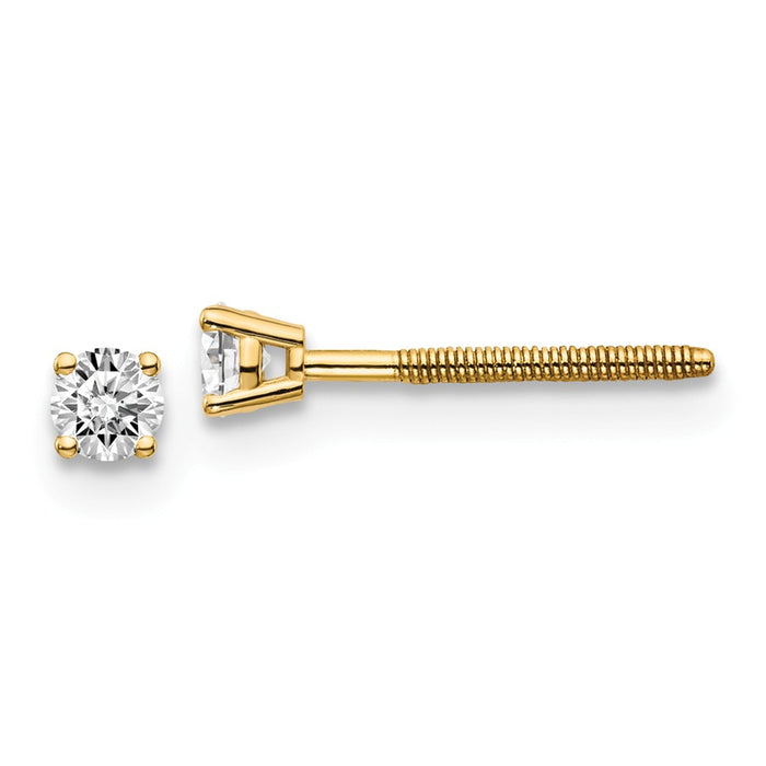 Million Charms 14k Yellow Gold .15ct. VS2/SI1 G-I Diamond Stud Thread on/off Post Earrings, 2.7mm x 2.7mm