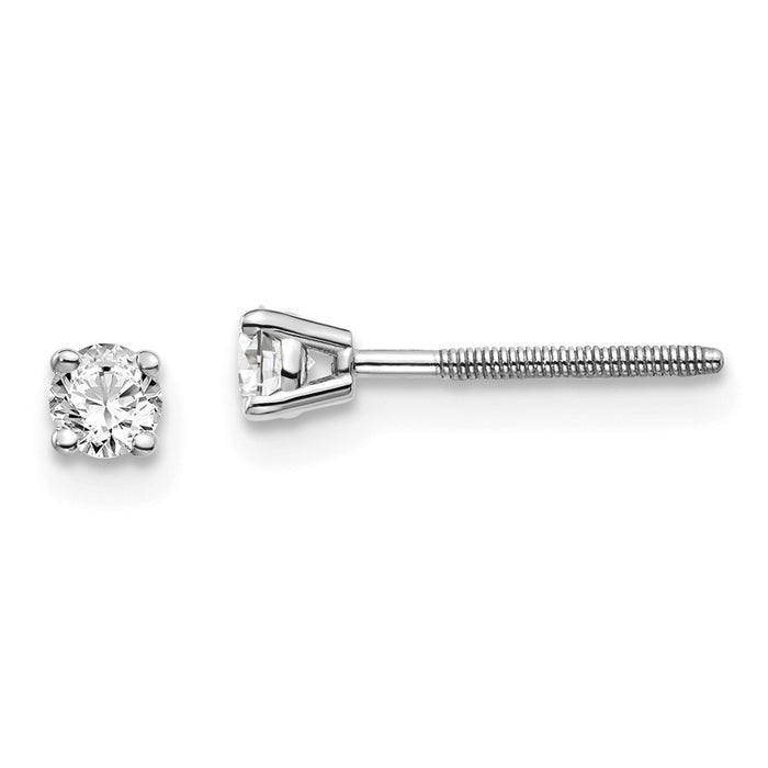 Million Charms 14k White Gold .20ct SI3 G-I Diamond Stud Thread on/off Post Earrings, 3mm x 3mm