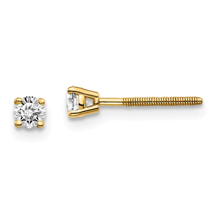 Million Charms 14k Yellow Gold .20ct. VS2/SI1 G-I Diamond Stud Thread on/off Post Earrings, 3mm x 3mm