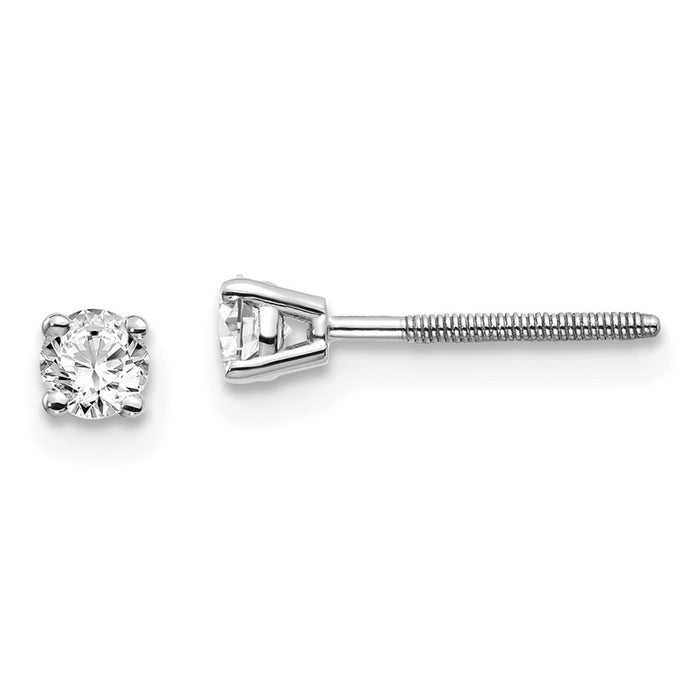 Million Charms 14k White Gold .25ct SI3 G-I Diamond Stud Thread on/off Post Earrings, 3.2mm x 3.2mm